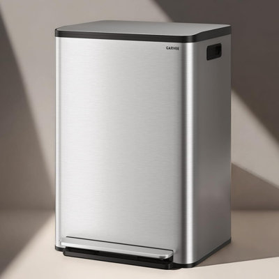 13 Gallon Stainless Steel Step Trash Can, 50L Kitchen Garbage Bin with Removable Inner Bucket, Soft Close Lid