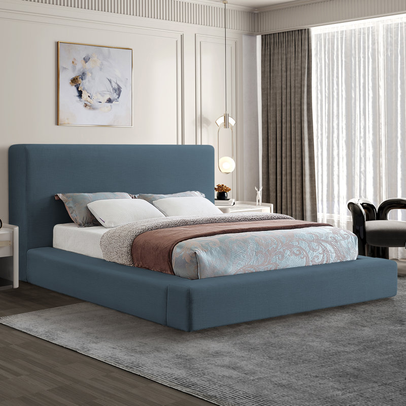 Lit plateforme tapissier Ishia, Grand, Lin marine