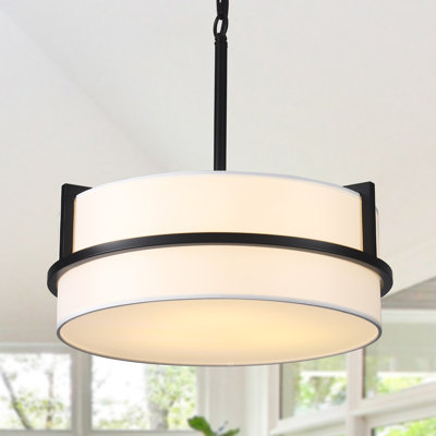 3 - Light 15.74" W Modern Fabric Drum Shape Dimmable Chandelier For Dining Room Bedroom Foyer