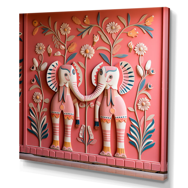 Art indien, éléphants de Jaipur 1 - Art mural indien, Toile tendue, H 36 po x l 36 po x P 1,5 po