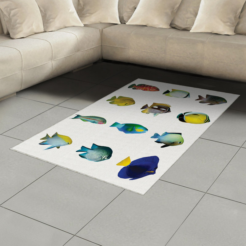 Fish High Density Long Fiber Poly Threads Decorative Area Rug Carpet, Rectangle 4' x 5'8"