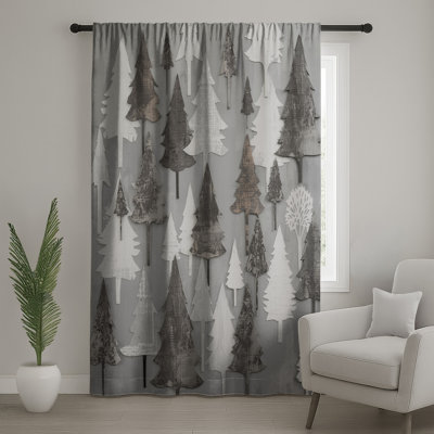 Rideaux gris et blanc à motif de silhouettes d'arbre, voilages et rideaux occultant - 1 panneau