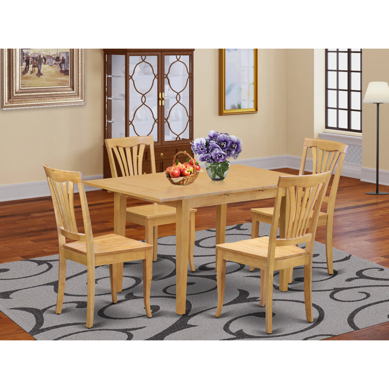 Ensemble de table de salle à manger 5 pièces comprenant une table de cuisine rectangulaire avec rallonge papillon et 4 chaises de salle à manger, chêne