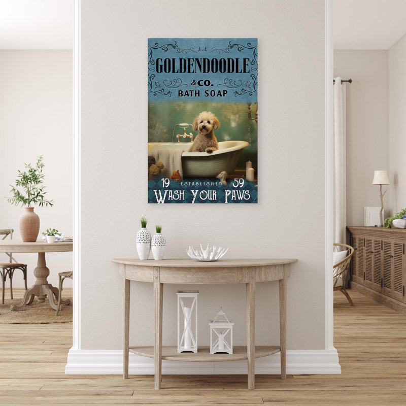 Goldendoodle Bath Soap - 1 pièce, reproduction d'art graphique sur toile tendue, H 36 po x l 24 po x P 1,25 po
