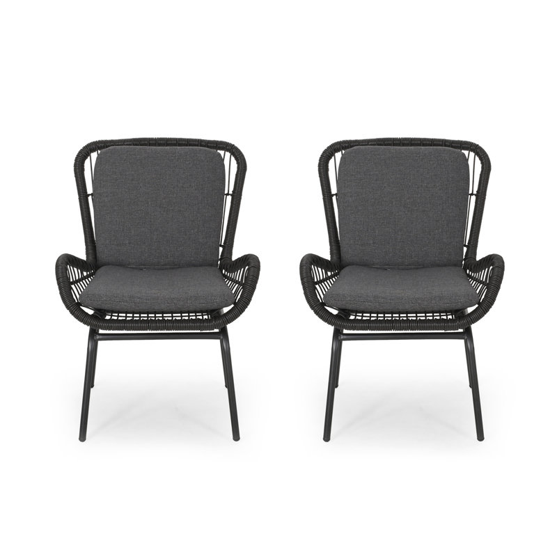 Mccaskill Patio Chair with Cushions (Set of 2), Dark Gray, Black