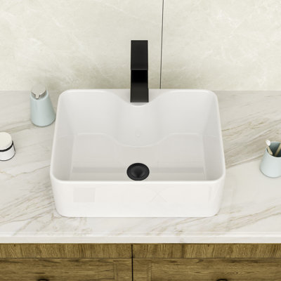 16" L x 12" W Rectangular Above Counter White Porcelain Ceramic Vessel Bathroom Sink with Faucet