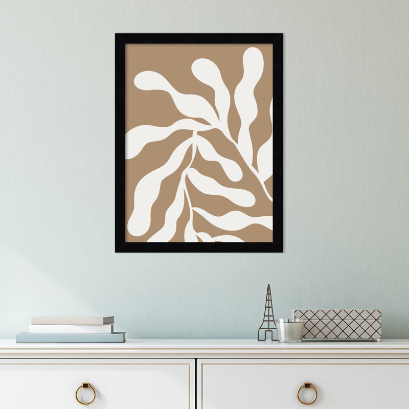 Retro Matisse Inspired Abstract Botanical 1 Beige by The Creative Bunch Studio, Black, 21" H x 17" W x 1" D