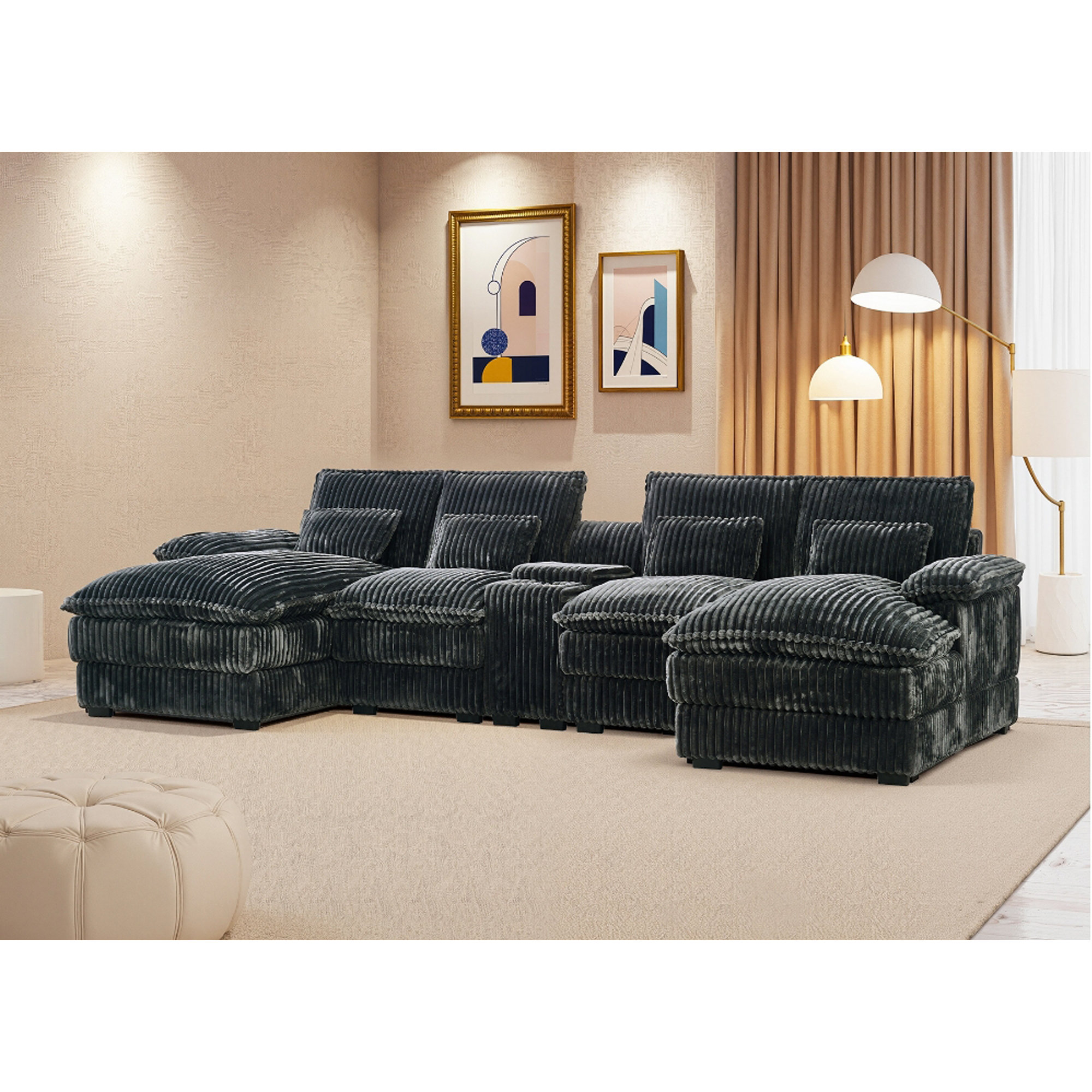 Latitude Run® 120-Inch Five-Piece U-Shaped Sofa With A Center Console ...