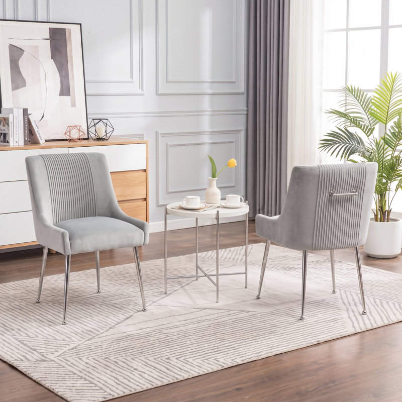 Farr Velvet Upholstered Side Chair With Silver Legs, Gray