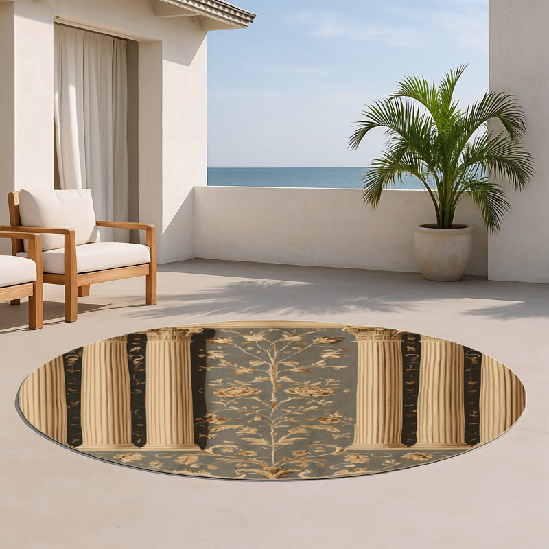 Tapis d'intérieur et d'extérieur brun français, Rond 5 pi