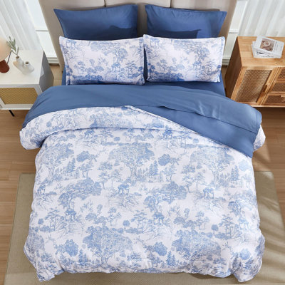 Ensemble d'édredon botanique réversible 7 pièces Ensemble de literie complète en microfibre douce pour toutes les saisons