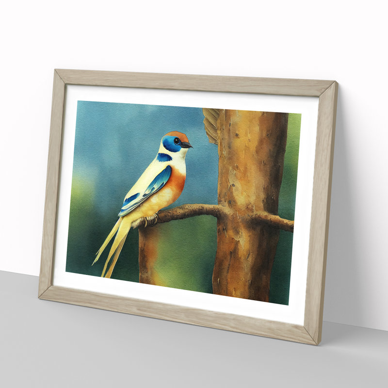 Watercolour Swallow Bird Vol.2 - Single Picture Frame Print, 46cm H x 64cm W, Grey