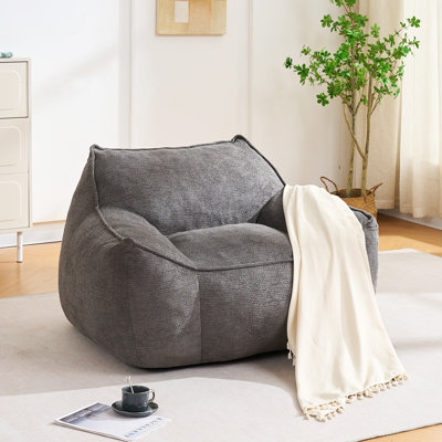 Fauteuil à billes géant pour adultes, canapé en chenille surdimensionné avec accoudoirs et rembourrage Giant Bean, fauteuil de lecture confortable pour chambre à coucher (gris)