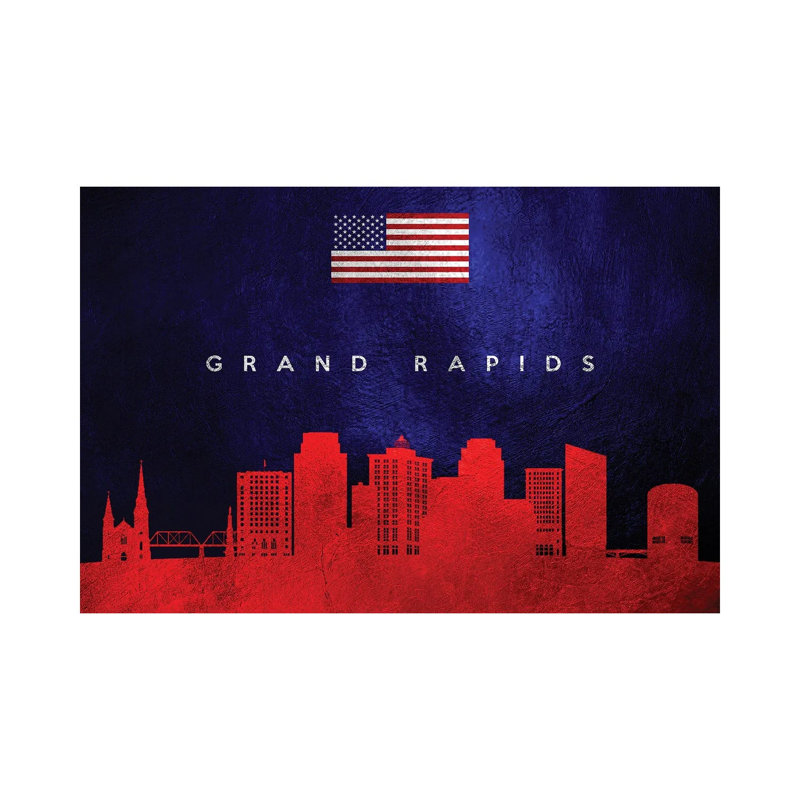 Grand Rapids Michigan Skyline 1 Piece Wrapped Canvas Wall Art, 30.48 cm H x 45.72 cm W