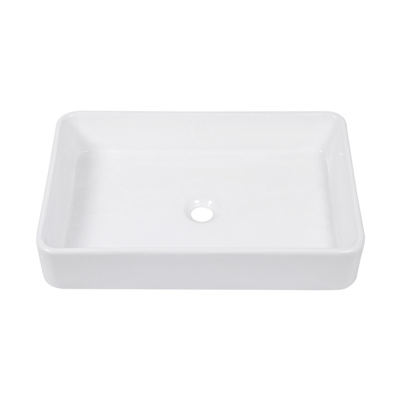 24" L x 16" W Ceramic Vessel Bathroom  Sink Rectangular Drop-in Vanity Sink, White