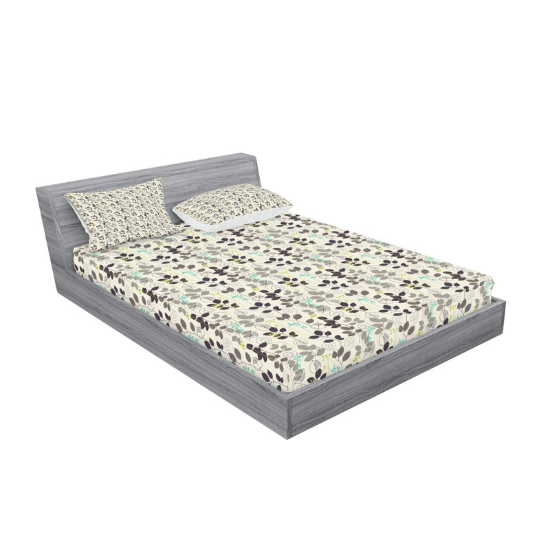 Ambesonne Botanical Fitted Sheet & Pillow Sham  Set,  Multicolor, Full Sheet Set with 4 Pillowcases