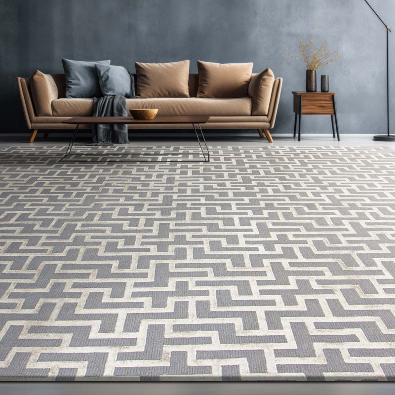Himalayan Cotton Geometric Area Rug in Dim Gray/Tan