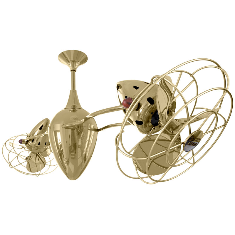 Ventilateur de plafond en cage à 6 pales 48 po avec commande murale Ar Ruthiane, Laiton poli
