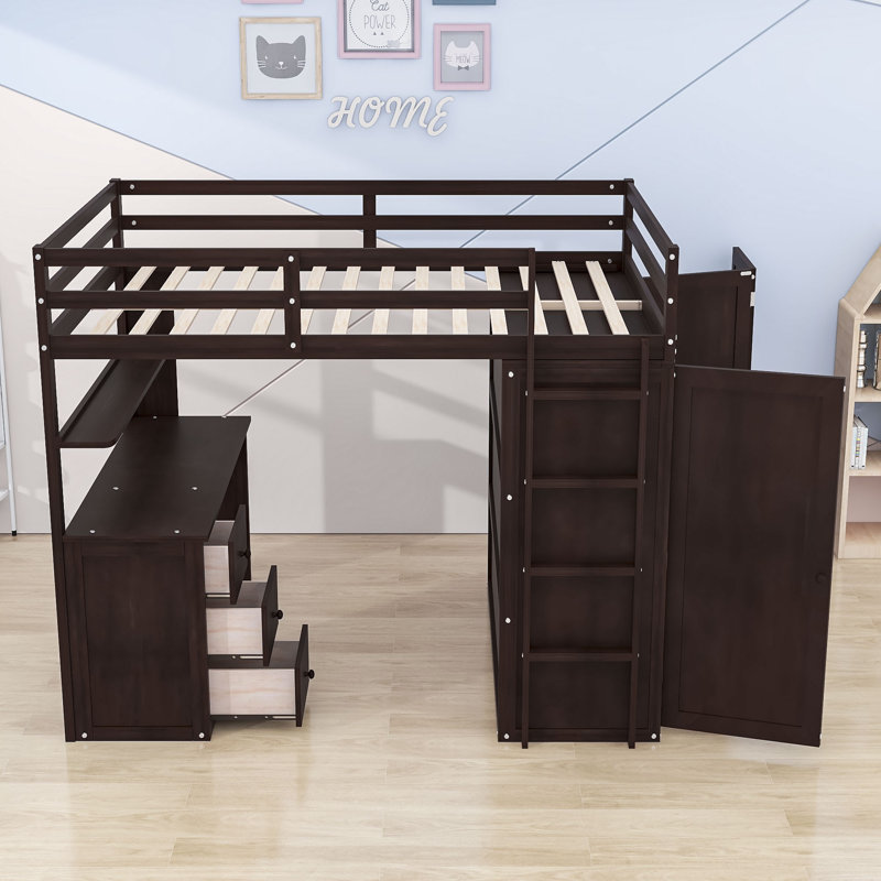 Henness Full 3 Drawer Loft Bed with Built-in-Desk, Espresso