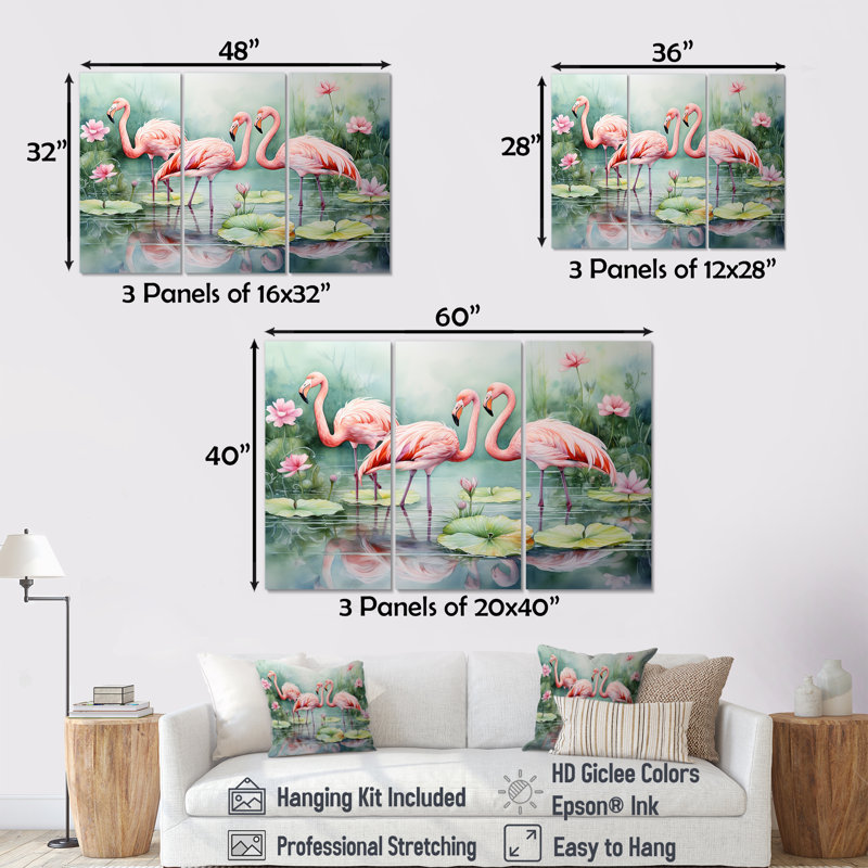 Ensemble de salon élégant, flamant rose, flamant rose, H 28 po x l 36 po