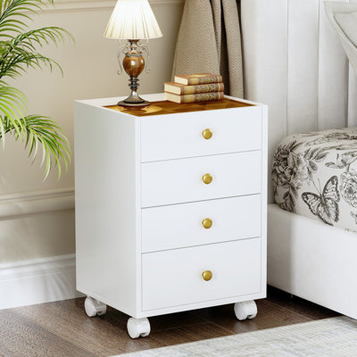 White Chest of Drawer & Small Office Cabinet & Dresser Under Desk with 4 Drawers and Wheels by Inbox Zero