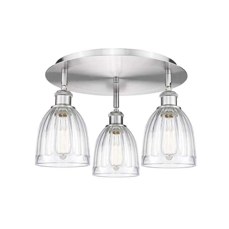 Bianey Glass Flush Mount, Clear, Satin Nickel