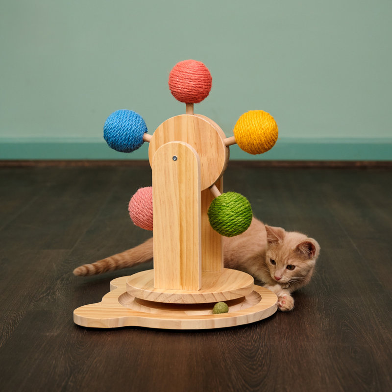 Medium Pinewood Ferris Wheel Cat Toy with Sisal Balls