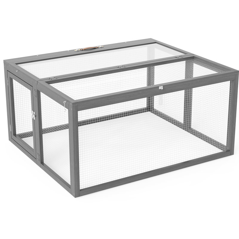 Lapin gris pliant avec portes verrouillables et piquets de sol - Fabrication en grillage de sapin galvanisé, intérieur spacieux pour le sommeil des lapins, assure la stabilité à l'intérieur / à l'extérieur, déplié