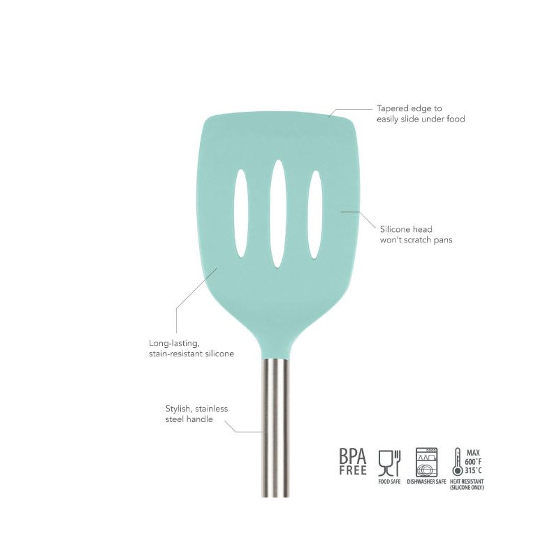 Silicone Slotted Turner - Light Aqua, Light Aqua