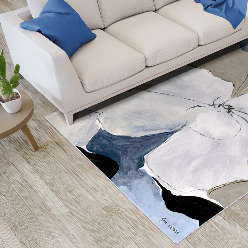 Grey Flowers I Washable Area Rug, Power-loomed, Heavenly Softness with Non-Slipping Backing