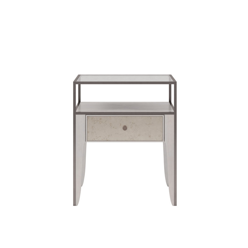 Gray Maple Veneer and Metal Rectangular End Table with Storage
