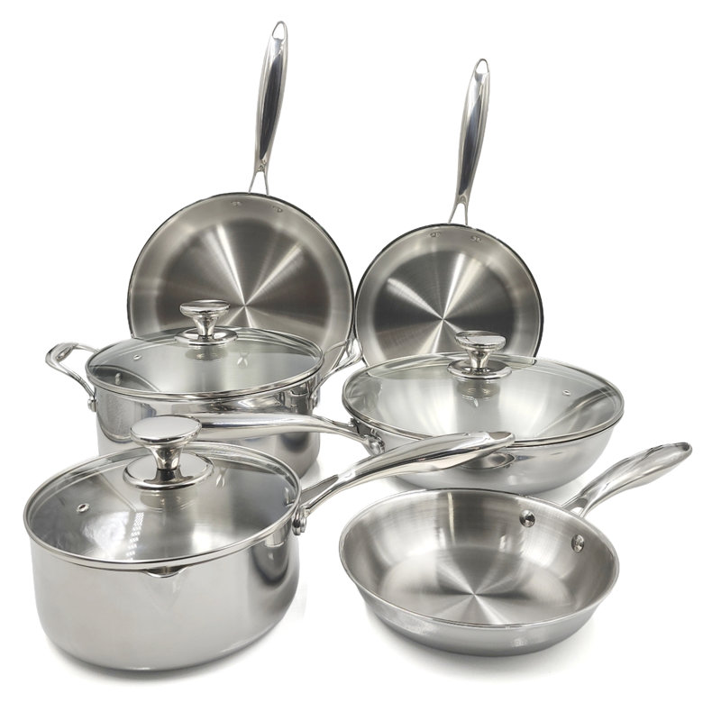 Ensemble de casseroles et de poêles en acier inoxydable avec couvercle en verre Arma Pro Tri-Ply 9 pièces