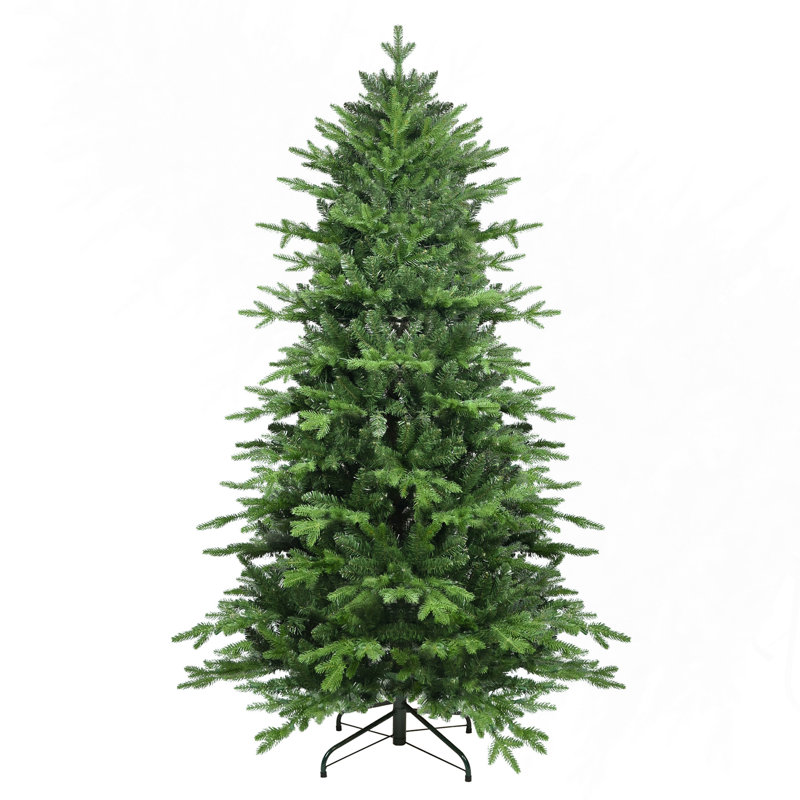 Arbre de Noël 7,5 pi en PVC + PE vert avec 2856 pointes - Arbre à charnières plein et luxuriant avec support en métal, assemblage facile, conception d'aiguille mixte réaliste