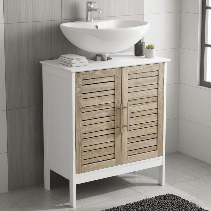 Armoire de meuble-lavabo 2 portes Stockholm couleur chêne