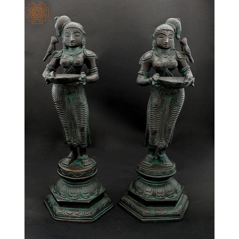 Ensemble de 2 figurines Deepalakshmis avec perroquets