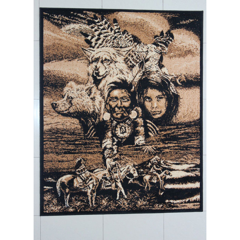 Tapis noir tissé à la machine Elmwood, Rectangle 5 pi 3 po x 7 pi 2 po