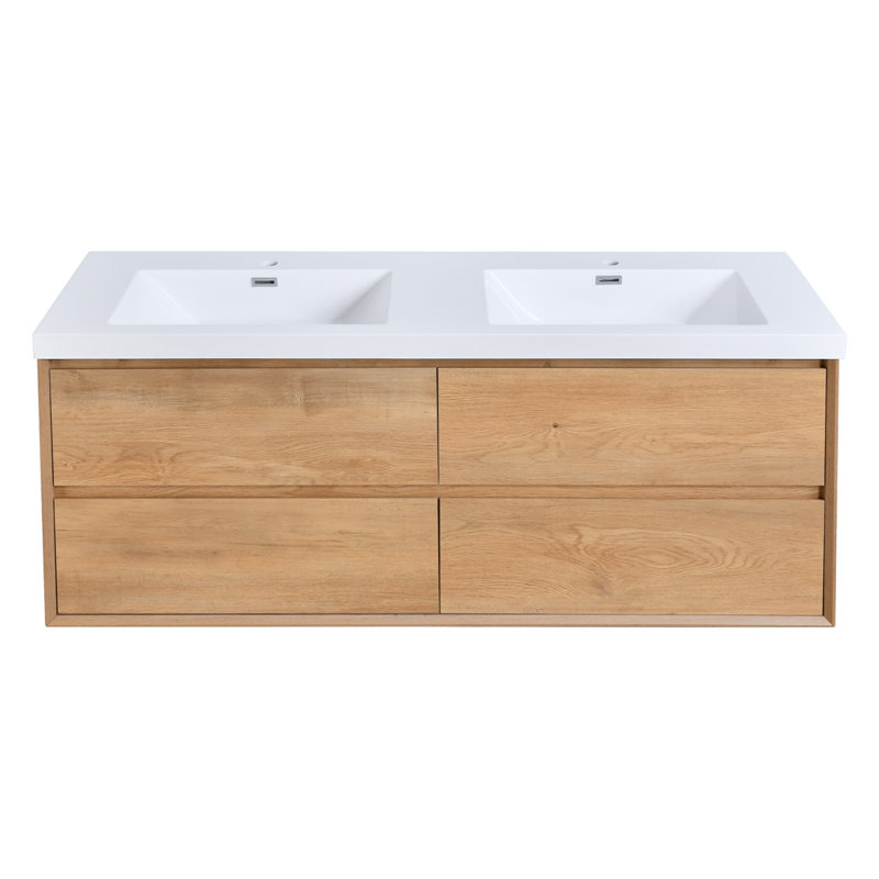 Ensemble de meuble-lavabo mural moderne 60 po avec comptoir et 4 tiroirs coulissants Aeris