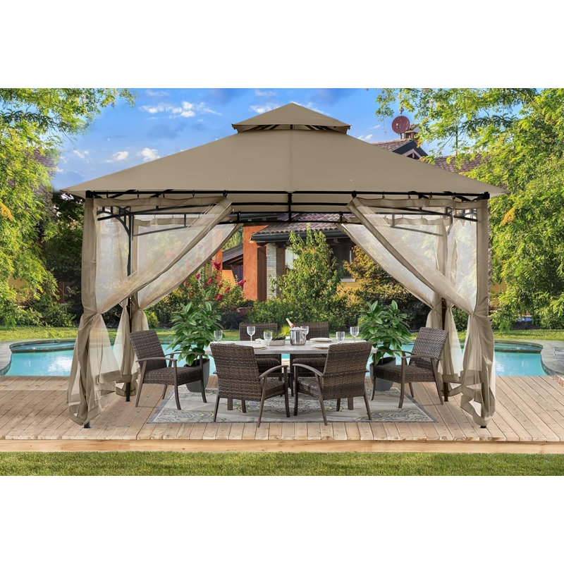 Steel Patio The Soft Roof Gazebos, Khaki, 9 Ft. W x 9 Ft.