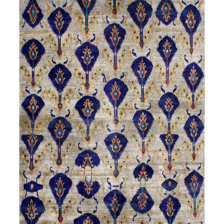 Rumi Abstract Hand-Knotted Silk Beige/Blue/Yellow/Pink Area Rug