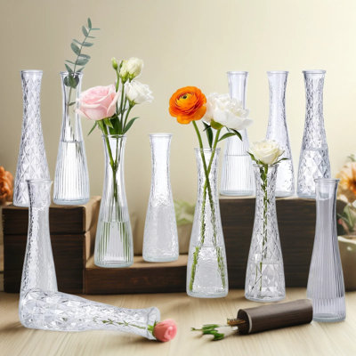 Vases à bourgeons en verre, assortiment de vases transparents texturés en vrac, ensemble de vases rustiques et modernes pour centre de table, décoration de mariage, maison, hôtel, restaurant, vases floraux prêts à offrir