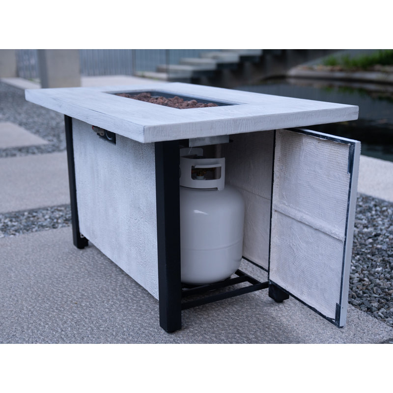 Outdoor Fire Pit Table, White, 25" H x 27.36" W x 43.7" D