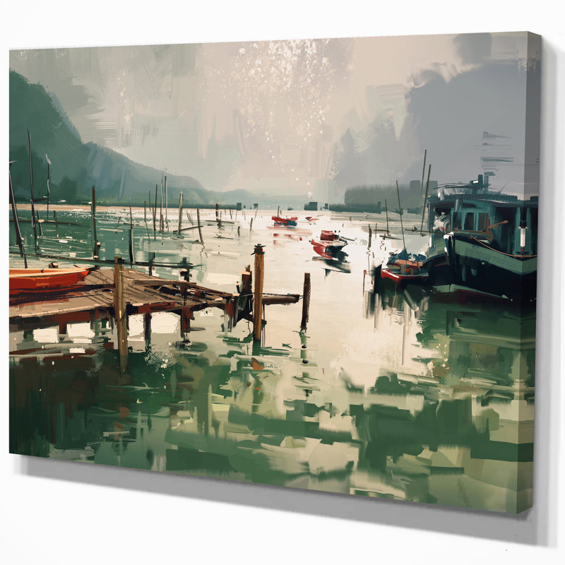 «Jetty and Fishing Bateaux at Harbor», impression, H 20 po x l 20 po x P 1 po, Toile tendue
