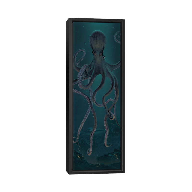 Giant Octopus by Vincent Hie - Panoramic Print on Canvas, Black Framed, 30.48 cm H x 91.44 cm W