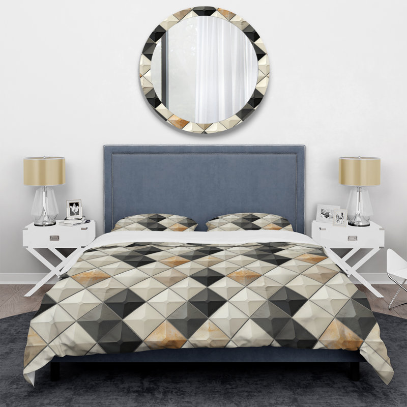 Ensemble de housse de couette moderne brun à motif losange moderne I, Housse de couette très grand et 2 très grandes t