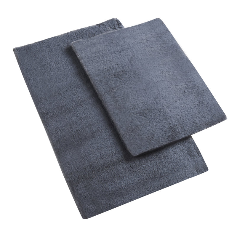 Rosenda Faux Fur Non-slip Bath Mat, Blue