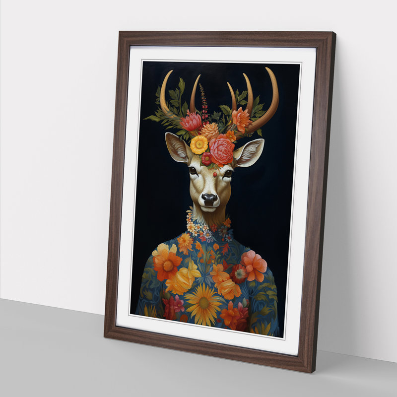 Deer Baroque Art - Framed Print, 34cm H x 25cm W, Walnut Framed