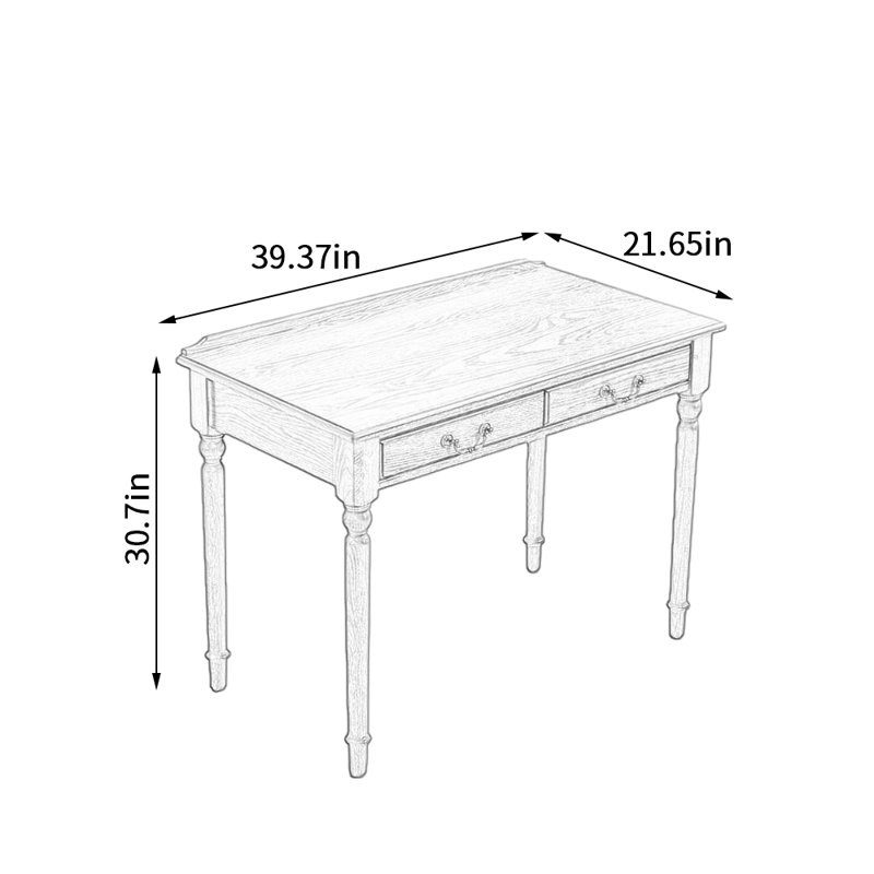 Durable Retro American-style Drawer Writing Desk, 30.7" H x 39.37" W x 21.65" D