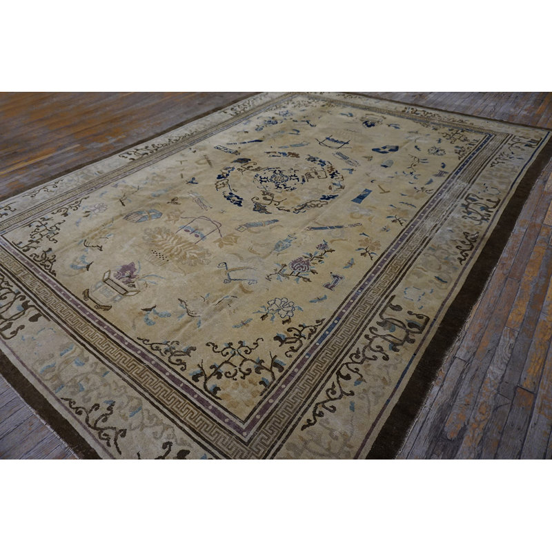 Chinese - Peking Ivory 1880s Antique Wool Rectangle Knotted Room Size Rug
