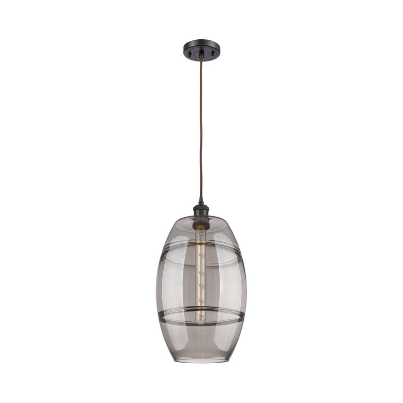 Luminaire suspendu 1 lumière Absalat, H 18,5 po x l 10 po x P 10 po, Gris fumée clair, Bronze huilé