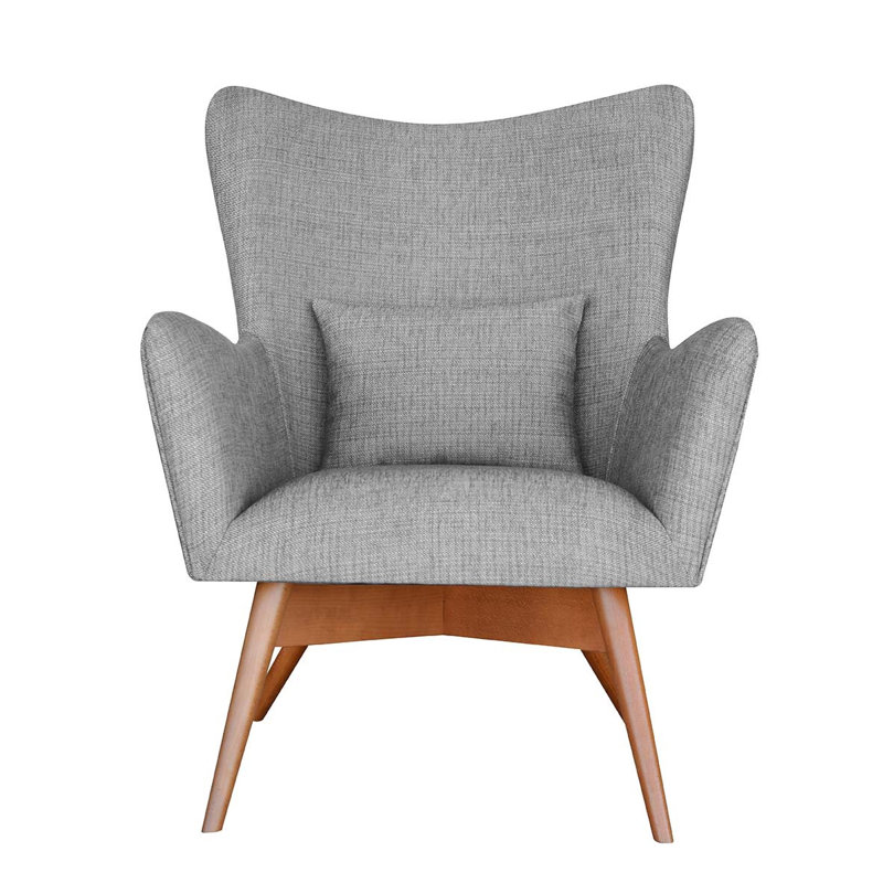 Wesley Upholstered Wingback Chair, Light Grey